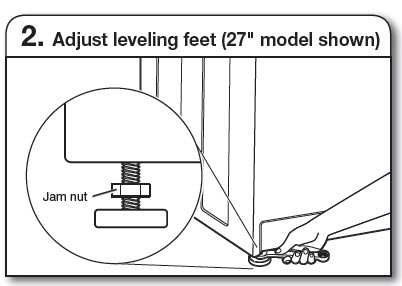 Adjusting leveling feet of washer /dryer