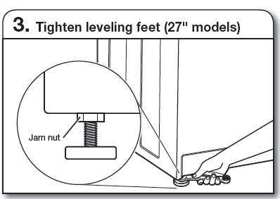 Tighten leveling feet of washer/dryer