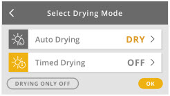 Auto Drying and timed Drying options on display