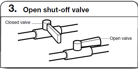 Gas Dryer shut off valve in open and close position