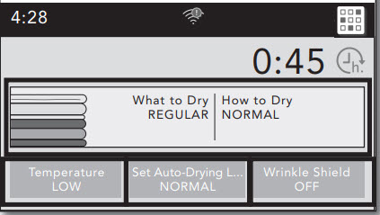 Different drying options of dryer