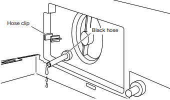 Black hose draining in container to remove drain water