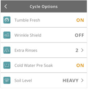 Cycle options in All-In-One Washer Dryer