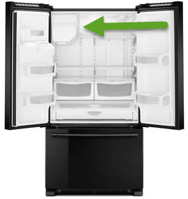 If bin is not on door, Ice maker and ice bin is in upper left corner of the refrigerator&nbsp;section.