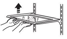 Remove the shelf/frame by tilting it up at the front and lifting it out of the shelf supports.